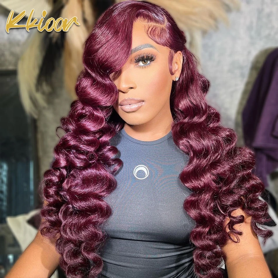 

Wine Red Loose Wave Lace Front Wig 13x4 Human Hair On Sale Transparent Lace Wigs For Women Pre Plucked Brazlian Human Hair Wigs