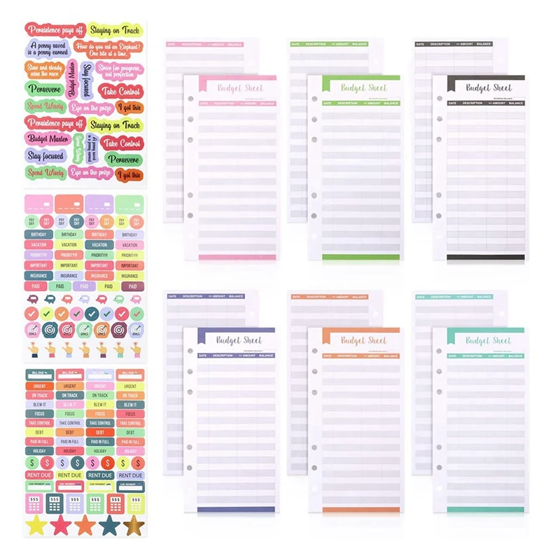 

PPYY-24 Budget Sheets For A6 Sized Budget Binder With 3 Sheets Of Budget Stickers, Expense Tracker Sheets For Money Saving