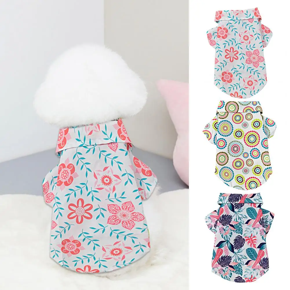 

Summer Dog Clothes Lapel Collar Flower Printing Pet Puppy Dog Two-legged Clothes for Outdoor
