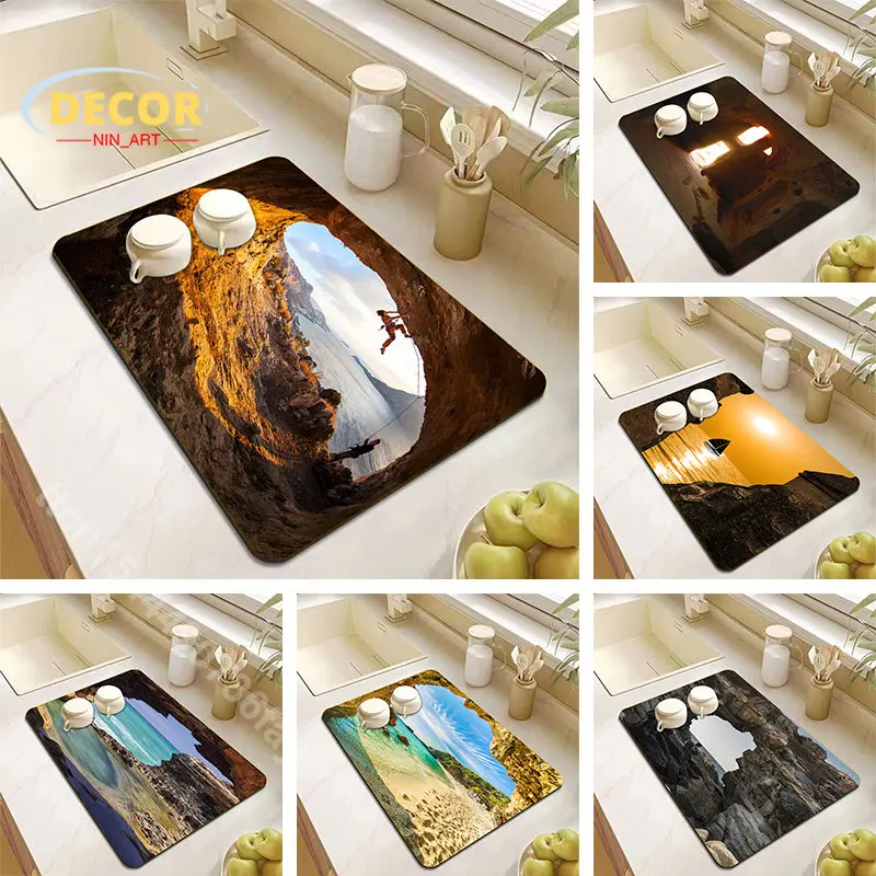 

Nature Cave Sky Drain Pad Dish Drying Mat Bathroom Super Absorbent Drainer Mats Kitchen Dinnerware Cup Bottle Draining Pads