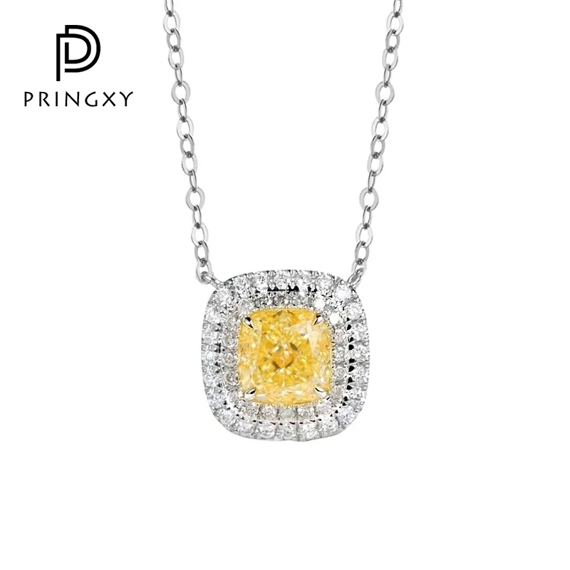 

PRINGXY 925 Sterling Silver 3ct Square Yellow High Carbon Diamond Necklace Luxuryn Chain Women Wedding Fine Jewelry Gift