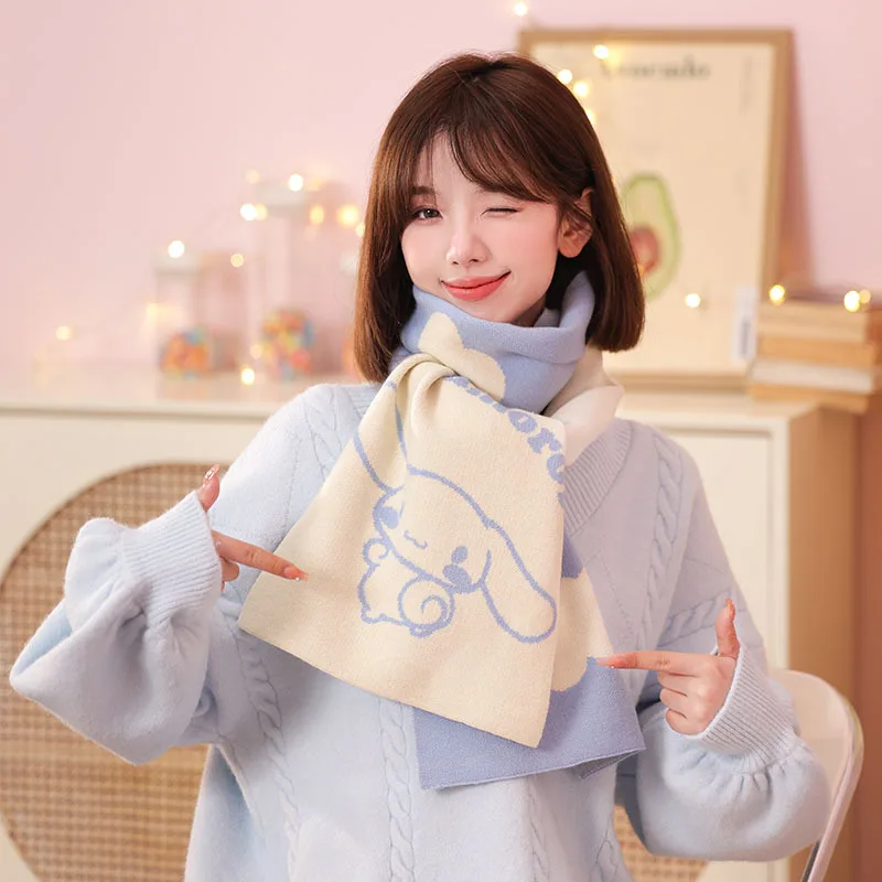 

Kawaii Cinnamoroll Warm Scarf Socks Sanrio Anime My Melody Cute Cartoon Character Kuromi Knitted Wool Scarf Girls Gift