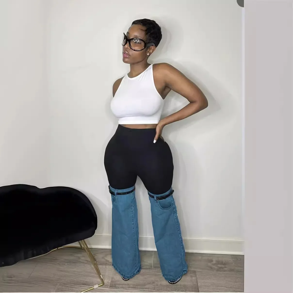 Женские джинсы-клеш в сборе эластичные микро-джинсы со средней талией Y2k