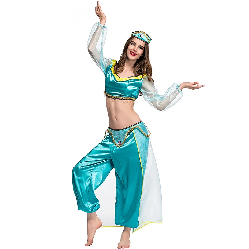 

Halloween Princess Jasmine Costume Belly Dancer Clothes Women Anime Aladdin Lamp Arabian Princess Cosplay Fancy Dress