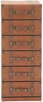 

Faux Leather 5 Drawer Chest with Buckle and Strap Detailing, 16" x 14" x 35", Brown