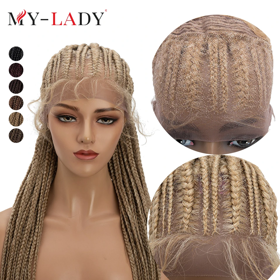 My-Lady Synthetic 25inches Box Braids Wigs With Baby Hair Afro For Brazilian Black Woman People Daily Lace Front Frontal Wig