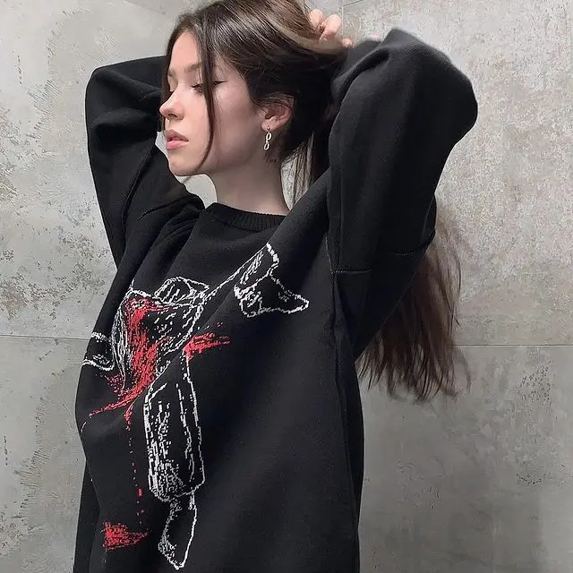 

Вязаный свитер в стиле панк и гранж, уличная одежда, Готический Ретро креативный принт, Мужской пуловер с длинным рукавом, зимняя женская од...