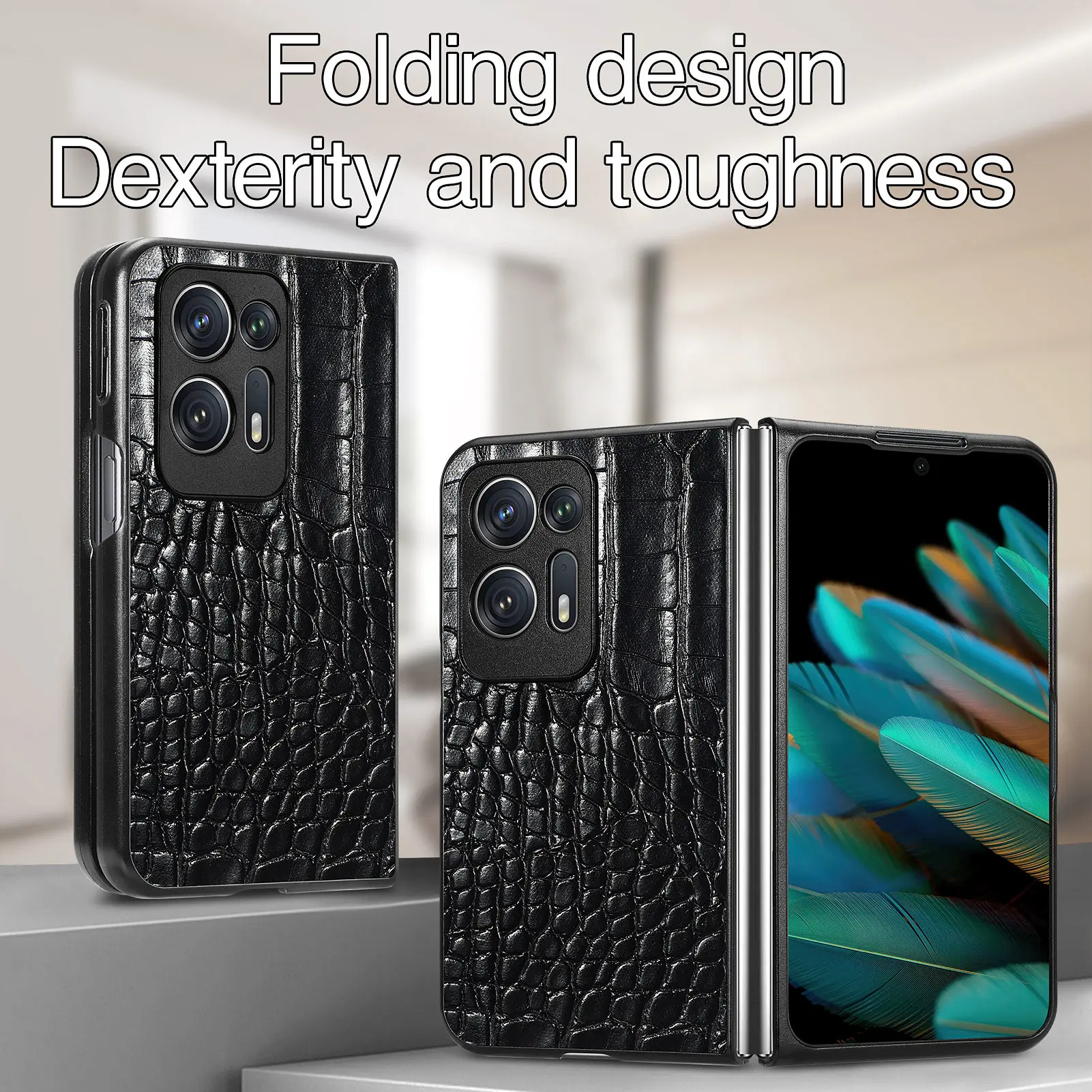 Роскошный чехол-книжка из крокодиловой кожи для OPPO Find N2