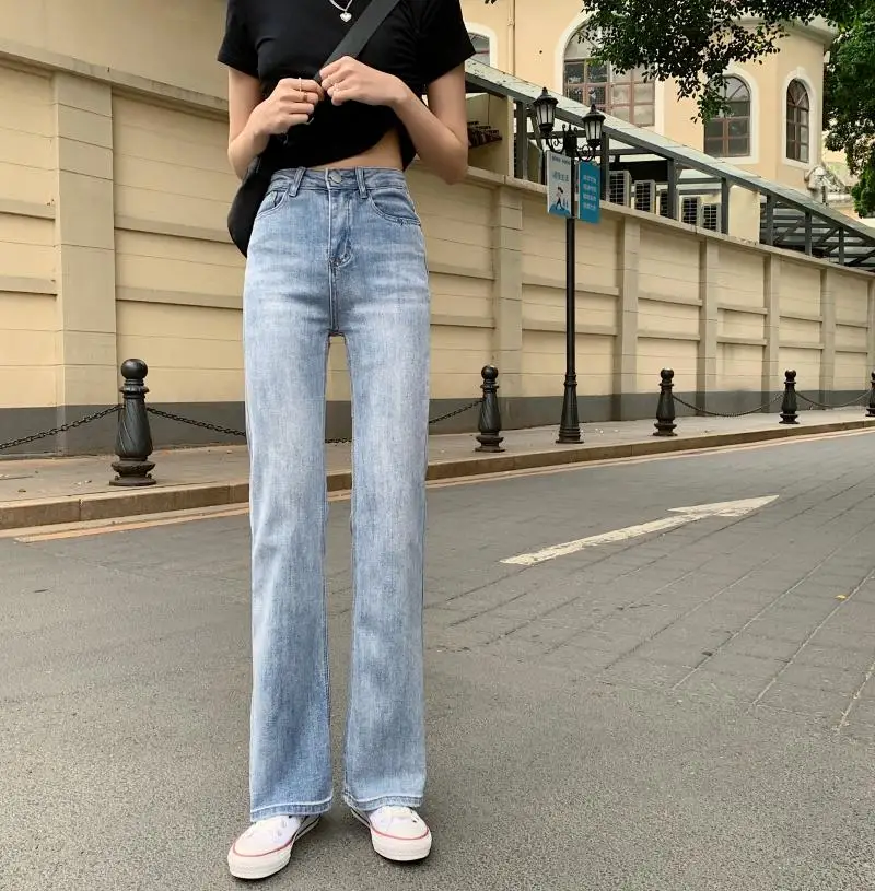 DD2737  New fashion high-waisted slim-fittin  wide-legged trousers trendy jeans