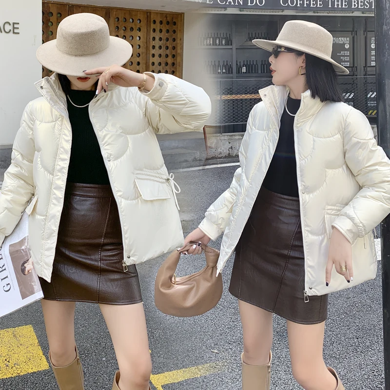 2022 New Women's Parkas Winter Jackets Glossy Loose Woman Coat Thick Cotton Padded Jacket Parka Casual Overcoat Outwear