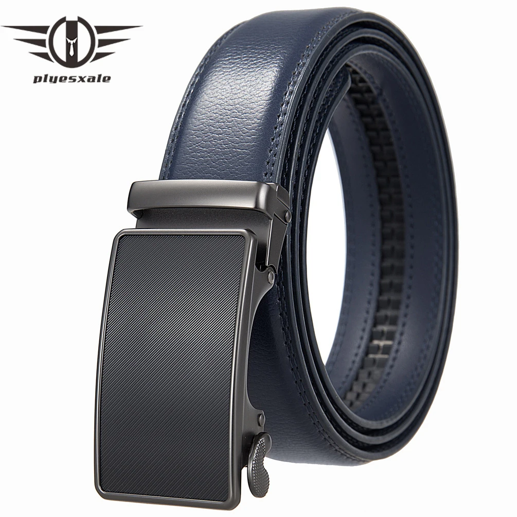 Plyesxale New Black Dark Brown Blue Men Belt Genuine Leather Luxury High Quality Waistband Cintos Homem Brand Belt For Men B1278