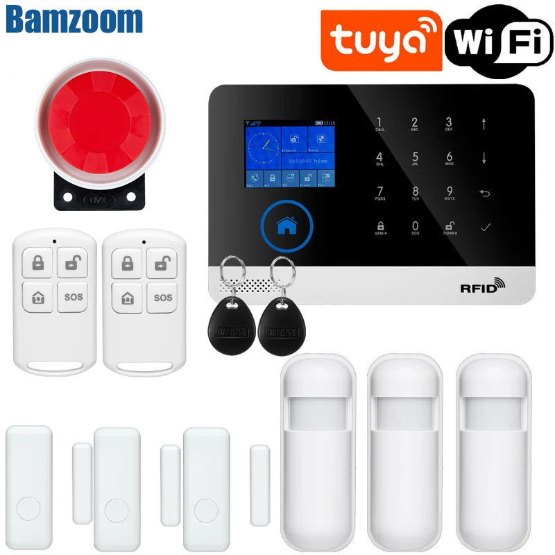 

Wireless Tuya APP SIM GSM Home RFID Burglar Security LCD Touch Keyboard WIFI GSM Alarm System Sensor kit Russian,Spanish Voice