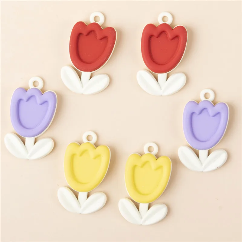 

10 шт., разноцветные эмалевые подвески в виде цветка тюльпана