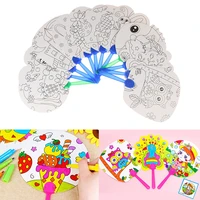 diy coloring hand fan kids cartoon hand fan paper art craft material for kindergarten preschool drawing toy kids gifts