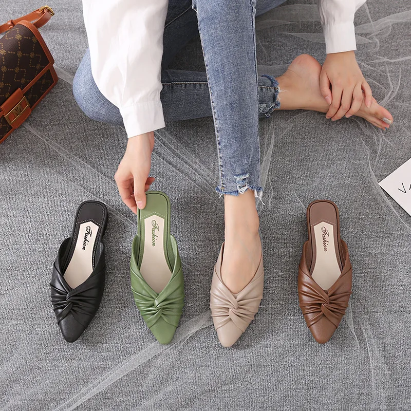 

Trendy Shoes For Women 2022 Summer Fashion Design Elegant Mules Slippers Outdoor Solid PVC Pointed Toe Ladies Shoes Half Drag