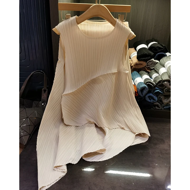 

Женский ассиметричный костюм миаке, плиссированный Свободный Топ без рукавов и юбка до середины икры, летний костюм-двойка, 2023