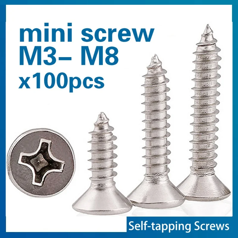 

100 шт./лот M1 M1.2 M1.4 M1.7 M2 M2.6 Мини 304 из нержавеющей стали с крестообразным шлицем и плоской потайной головкой саморезы по дереву