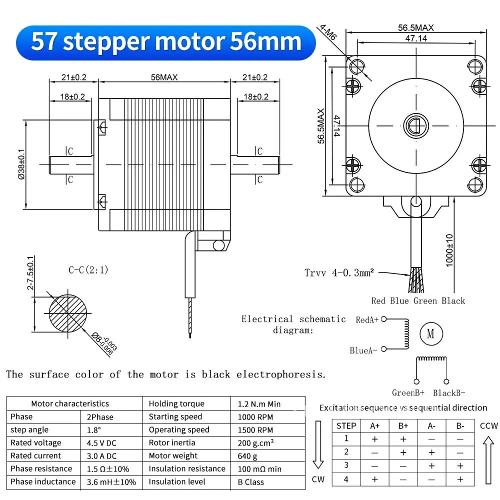 Nema23 56 мм 57 Шаговый двигатель с одним/двойным валом 8 57HS56 3A 1 2 Нм 57BYGH 4 провода для