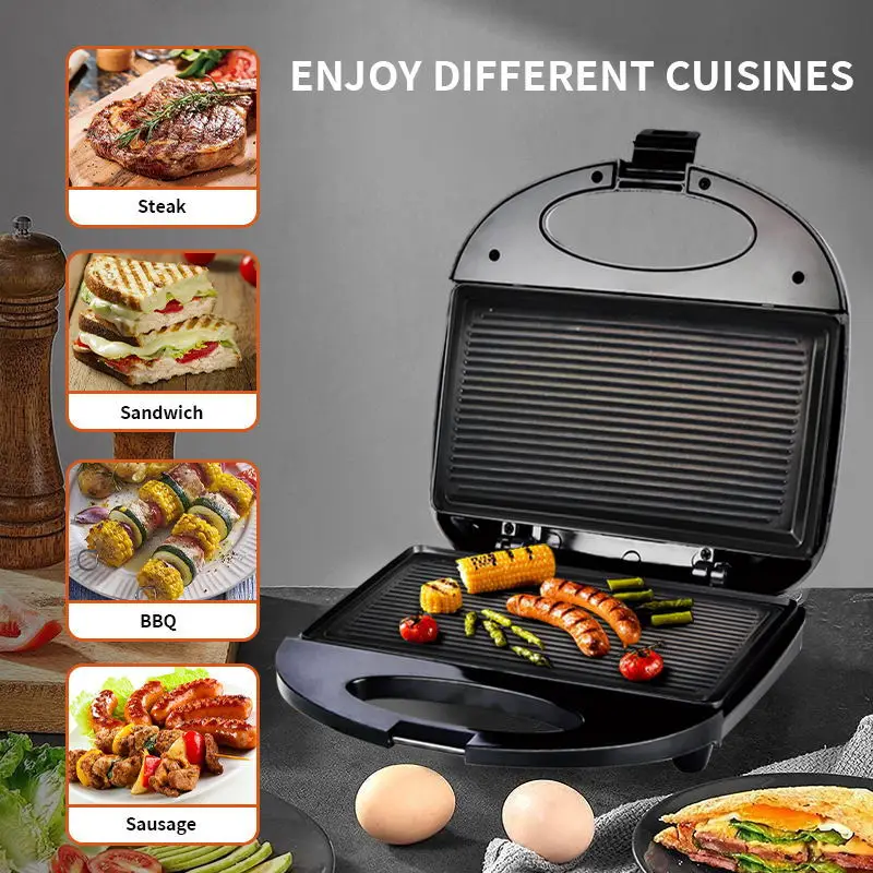

Гриль Panini Press, сэндвич-машина с антипригарными пластинами, открывается на 180 градусов для любого размера, Электрический внутренний гриль