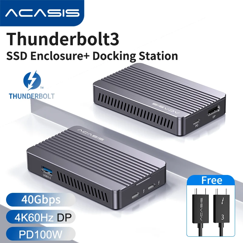 Thunderbolt 3 Dock Station and M.2 NVME Enclosure HDMI-compatible 4K 60Hz 40Gbps M2 SSD Case Enclosure HUB for Laptop Computer