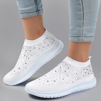 new large size rhinestone elastic socks shoes casual mens and womens sports shoes flying woven breathable womens shoes