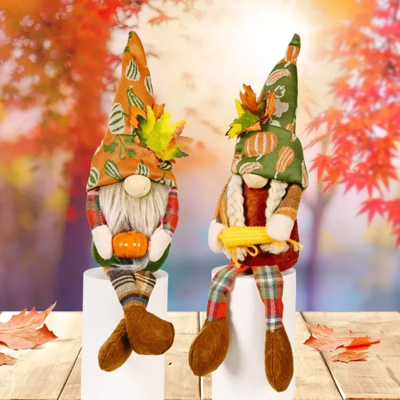 

NEW Fall Thanksgiving Gnome Plush Decorations Maple Leaf Plush Elf Doll Ornament Handmade Swedish Gnomes Autumn Tomte wholesales
