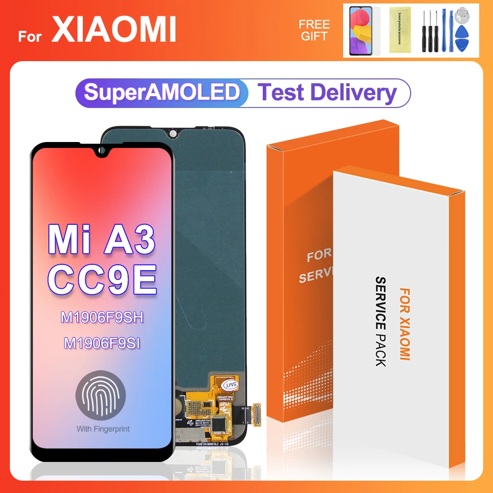 

100% Test For XIAOMI A3 LCD Display 5 Touch Screen Digitizer Assembly Replacement Parts For xiaomi CC9E With fingerprint Display