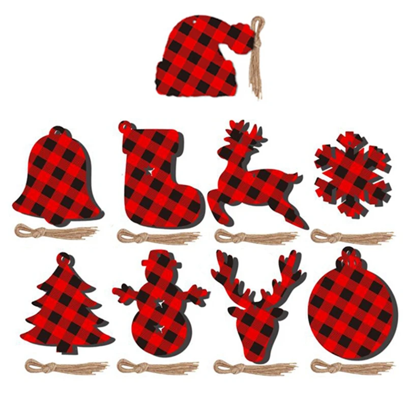 

10PCS Lattice Pattern Vintage Snowflake Christmas Wooden Pendants Ornaments Christmas Tree Decorations Hanging Gifts