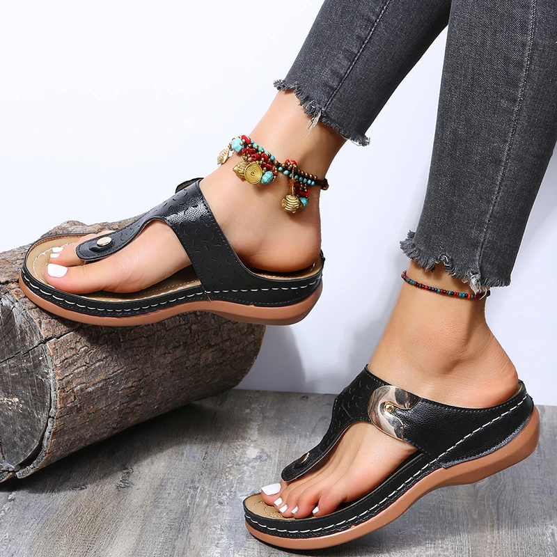 

Summer Beach Wedges Ladies Shoes For Retro Casual Women Flat Platform Sandals Mid-heel Shoe Flower Shoes Flip-flops Sandals