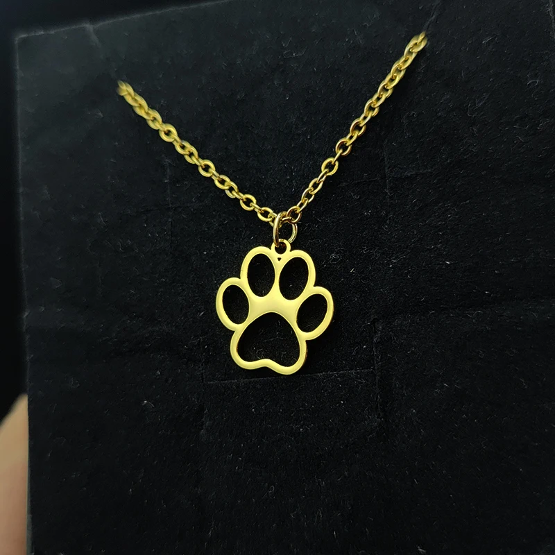 

Paw Print Necklace for Women Gold stainless steel Gift for Dog Mom Cat Lover Vet Dogsitter Puppy Pet Loss Memorial Jewelry