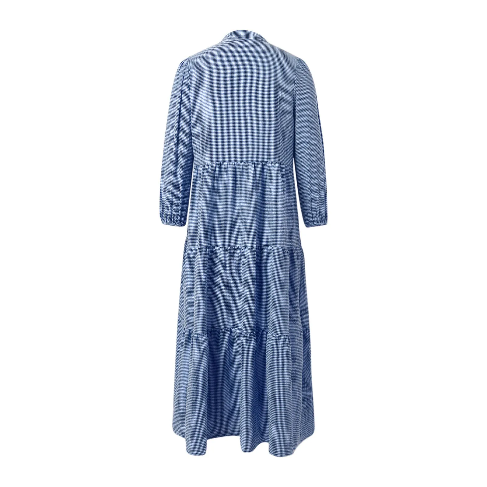 Женское винтажное платье с рукавом-фонариком летнее клетчатое до середины икры