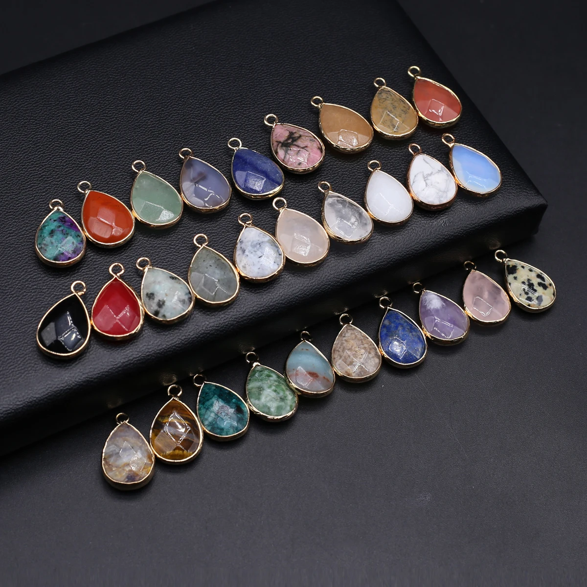 

2pc Natural Stone Pendants Gold Plated Water Drop Amethysts Opal for Jewelry Making Diy Women Trendy Necklace Earrings Gifts