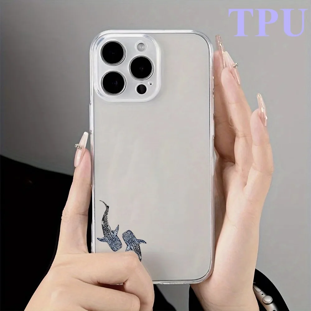 Фото Прозрачный чехол для телефона с рисунком китовой акулы, подходит для iPhone 17, 16, 15, 14, 13, 12, 11 Pro/Max/Plus, противоударный и защищающий от падений. №4