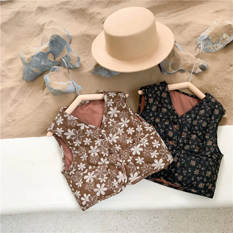 

RiniLucia Kids Vest for Girls Waistcoat Toddler Girl Vest Infant Warm Winter Retro Floral Sleeveless Jacket Children Outwear