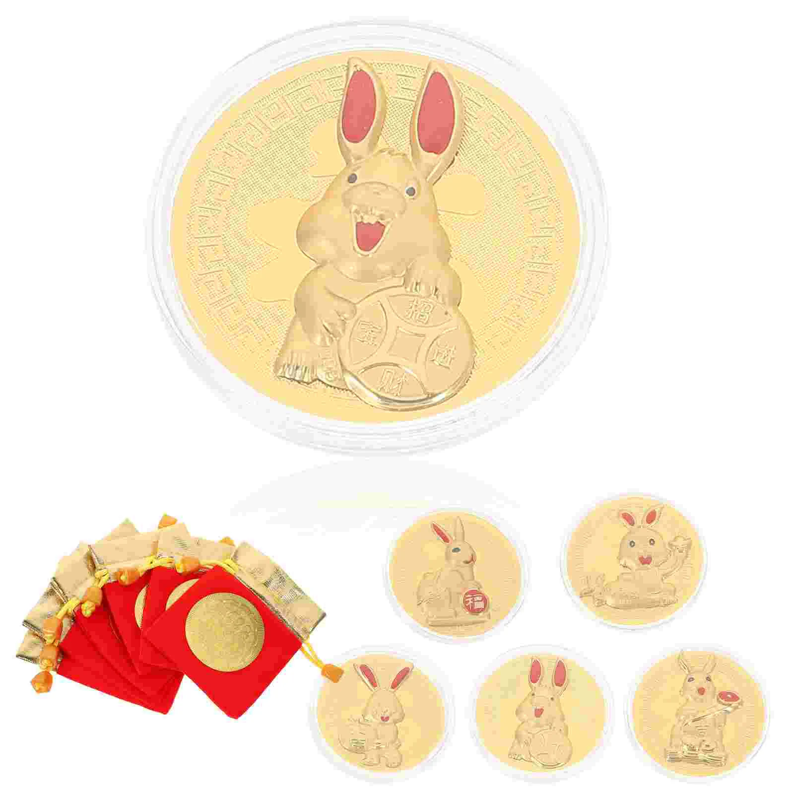 

Coin Year Chinese Commemorative Rabbit New Souvenir Zodiacred Gifts Lucky Envelopes Gold Golden Theplated Decors Present