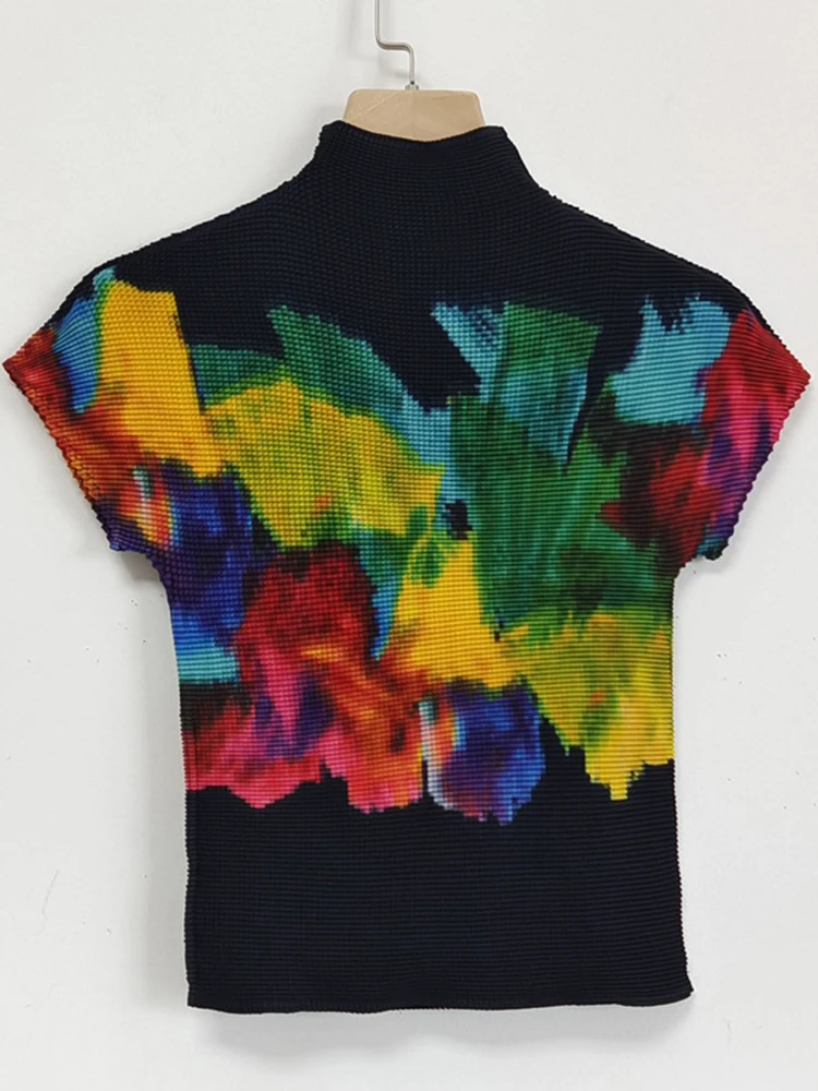 Женская плиссированная водолазка GVUW цветная футболка с коротким рукавом Женский