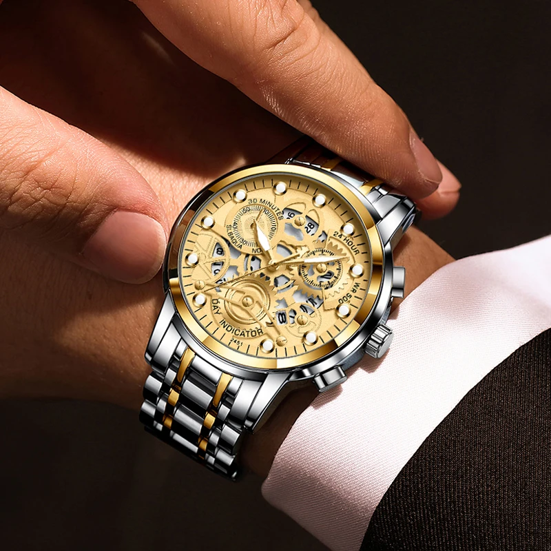 Men’s Watches Tourbillon Rotating Window Top Luxury Brand Fashion Quartz Men Watch Waterproof Gold Steel Business Wristwatch |