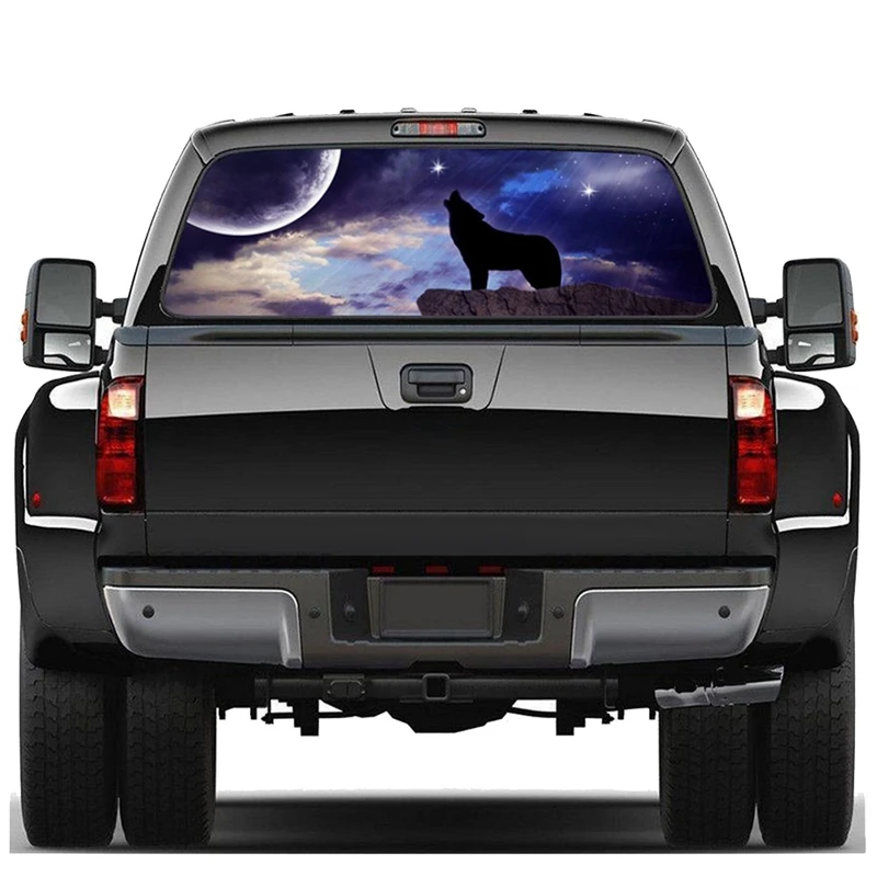 

Wolf And Moon For Truck Jeep Suv Pickup 3D Rear Windshield Decal Sticker Decor Rear Window Glass Poster 165 X 56CM