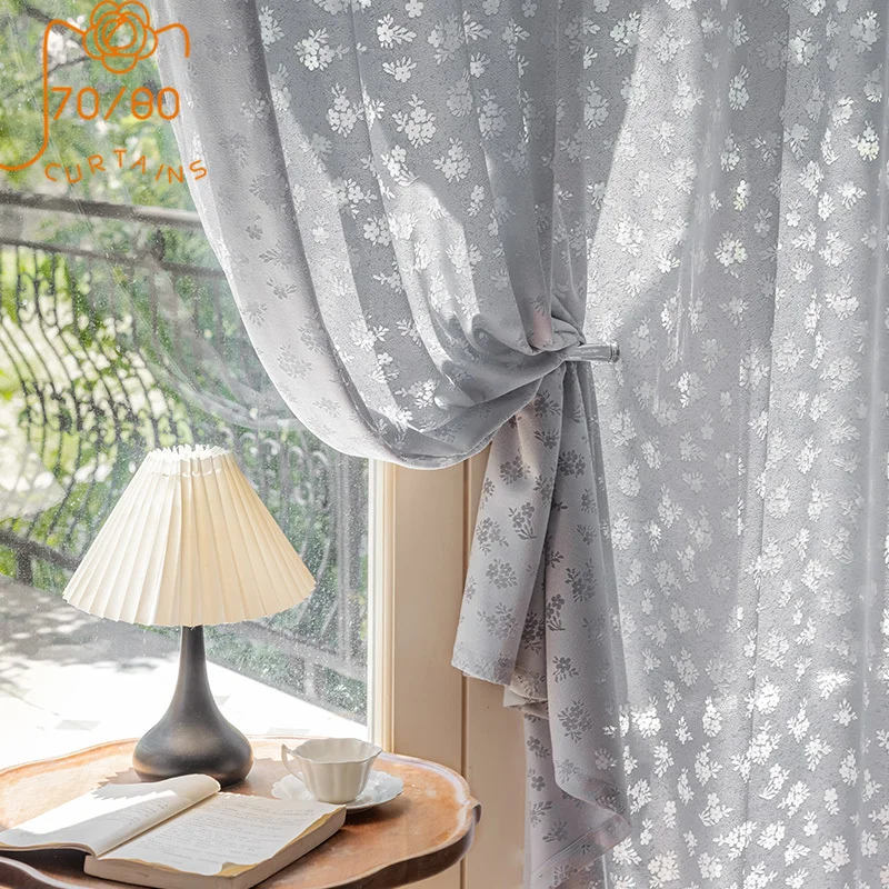 

Japanese Minimalist Gray Hollowed Out Embroidered Window Curtains for Living Room Bedroom Balcony Bay Windows Customized