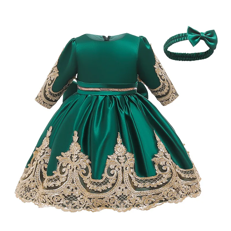 

Children Middle Sleeve Lace Dresses Baby Girl Christmas Catwalk Performance Costume Holiday Birthday Party Elegant Princess Gown
