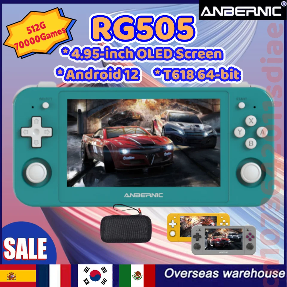 

512G HOT ANBERNIC RG505 Handheld Console Game 4.95 Inch OLED Touch Screen for Unisoc Tiger Android12 System T618 70000 Games psp
