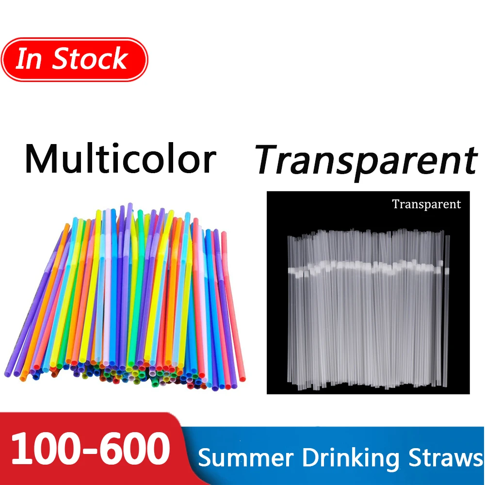 

100-600Pcs Straws Disposable Plastic Tableware Long Straw Elbow Drinking For Kitchen Beverage Accessories Cocktail Telescopic