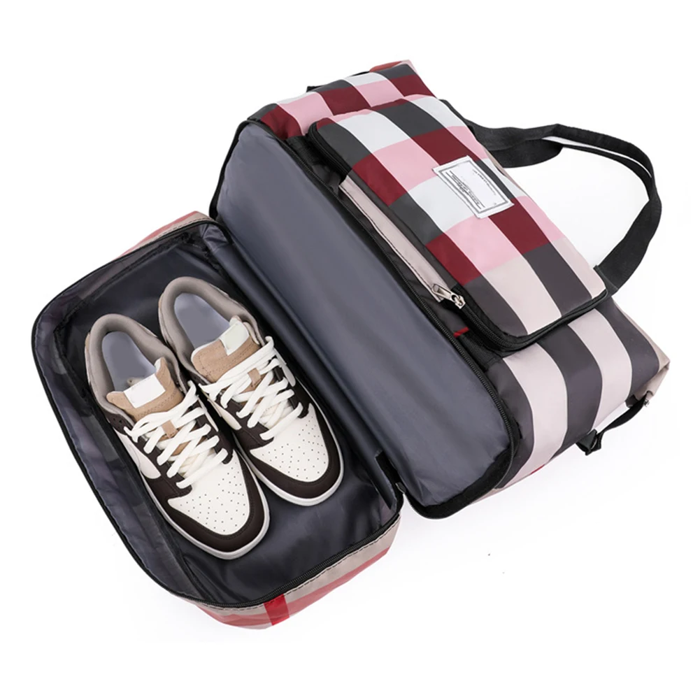 Portable Travel Bag Large Capacity Wet And Dry Separation Shoulder Bag Fashion Plaid Travel Duffel Bag Multipurpose Fitness Tote