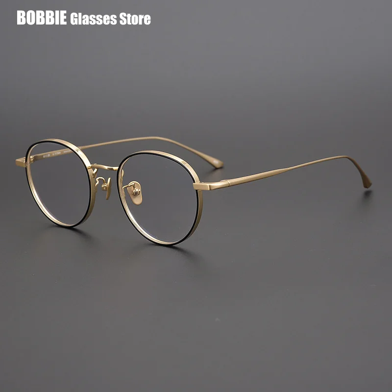Japanese Handmade Spectacles Round Titanium Optical Glasses Frame Men Retro Eyeglasses Myopia Reading Eyewear Oculos De Grau 845