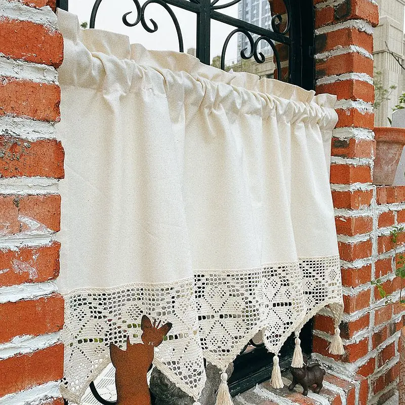 

1pc 100x55cm Japanese-style Cotton Lace Hollow Stitching Curtains With Tassel Cabinet Curtain Cafe Curtains For Living Room