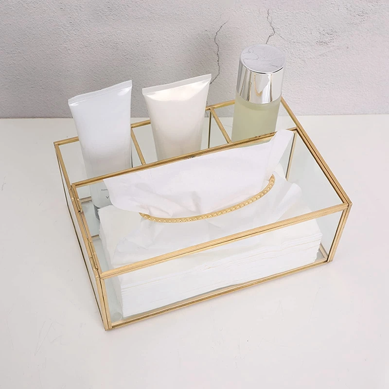 

Gold Tissue Box Rectangular Clear Glass Cosmetic Tissue Box For Home Tissue Dispenser Geometric Glass Tissue Box