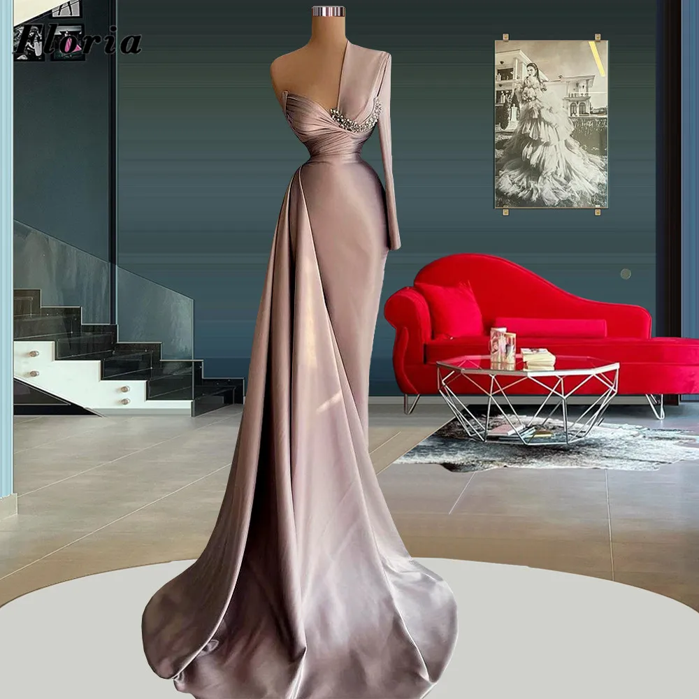 

Женское длинное вечернее платье с юбкой-годе, с одним открытым плечом