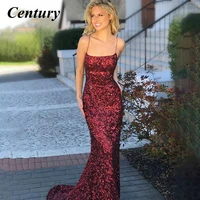 century mermaid sequined evening dress spaghetti strap prom dress glitter backless evening gown charming party dress robe soiree