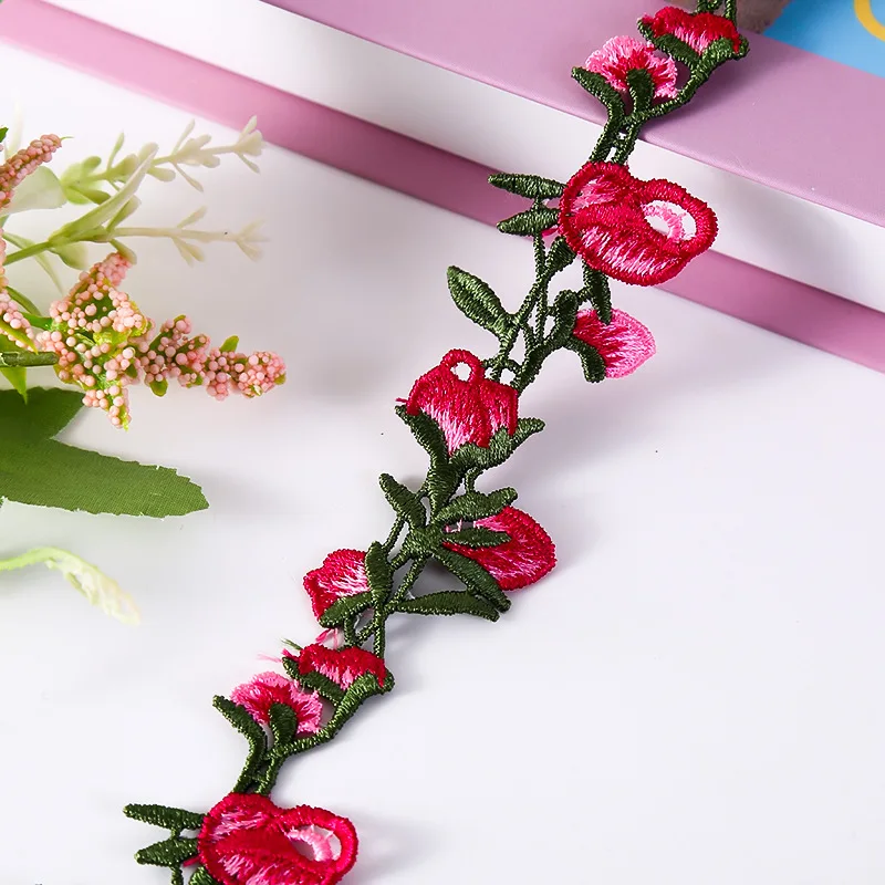 5 ярдов 4 см широкая розовая синяя кружевная отделка Крафтовая Цветочная