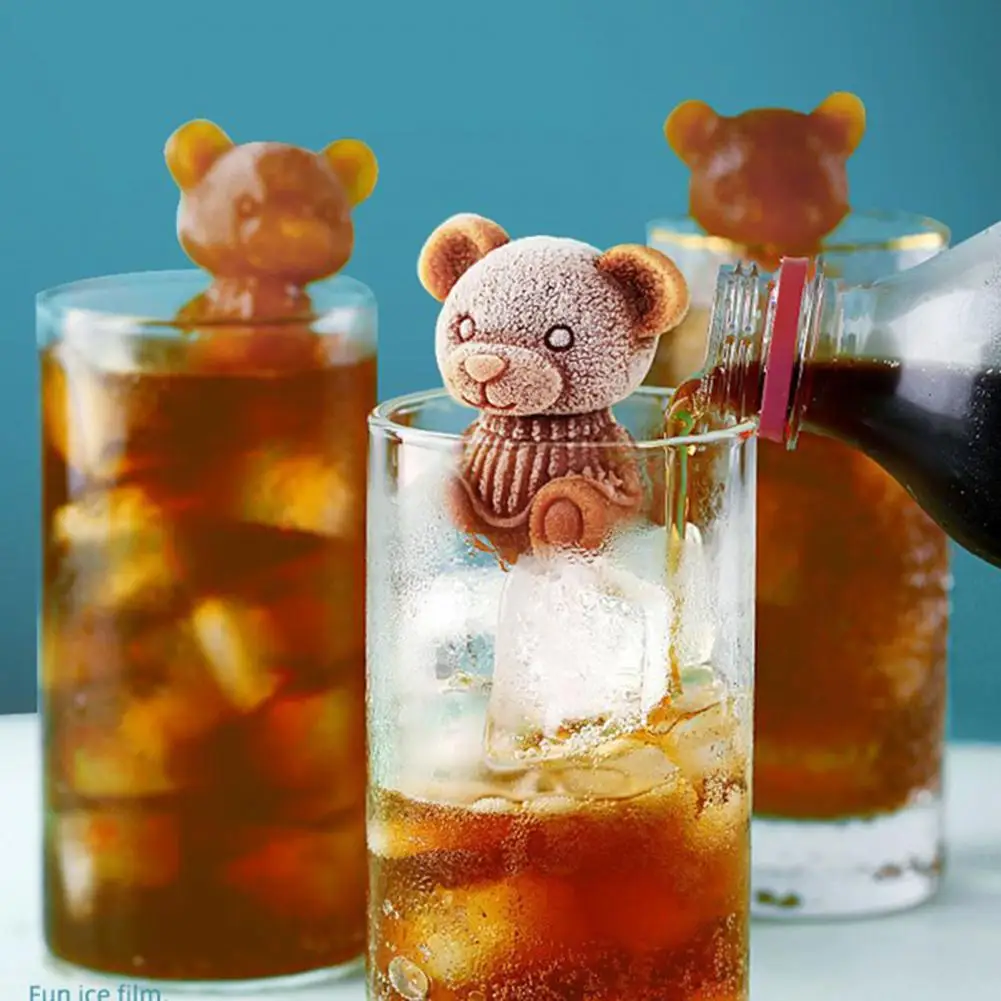 

Ice Cube Mold Easy Demolded Non-stick Non-deformable Three-dimensional DIY Whiskey Wine Cocktail Bear Silicone Mold Kitchen Uten